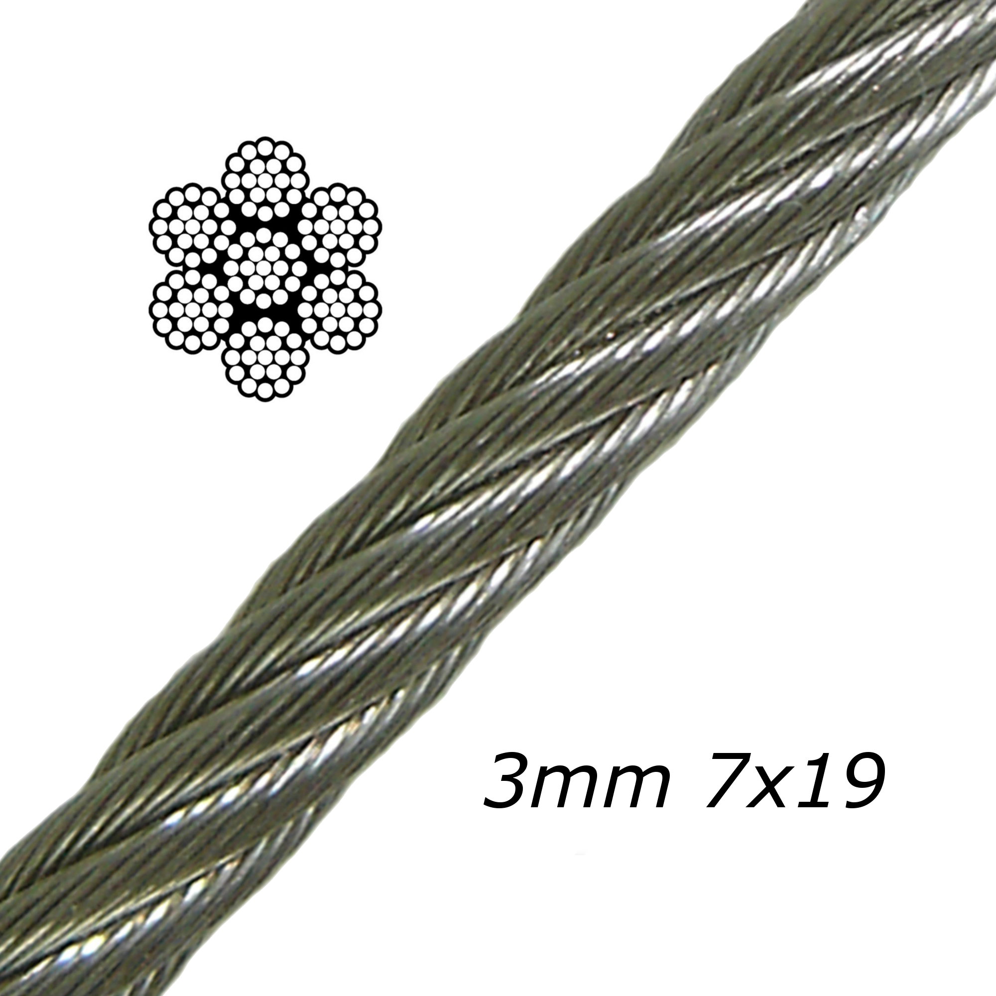 3mm Galvanised steel Cable 7x19